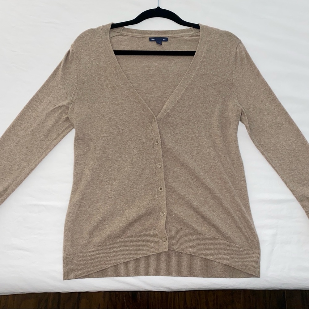 GAP Factory Tan Cardigan Sweater with V-neck and Long Sleeves